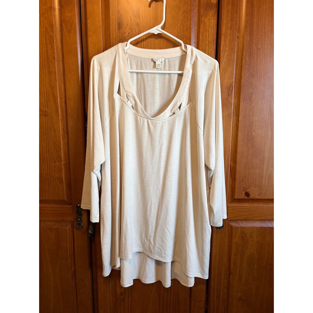 Cato Womens Cream Strappy V-Neck‎ High Low Tunic Top Plus Size 22/24W Off White